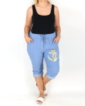 Horgony mintás sztreccs capri nadrág - N2545 - Farmerhatású (Világos)