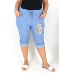 Horgony mintás sztreccs capri nadrág - N2545 - Farmerhatású (Világos)-2