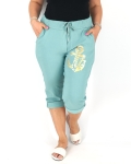 Horgony mintás sztreccs capri nadrág - N2545 - Menta-2