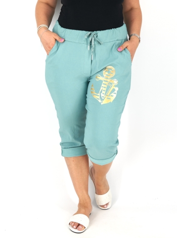 Horgony mintás sztreccs capri nadrág - N2545 - Menta-2
