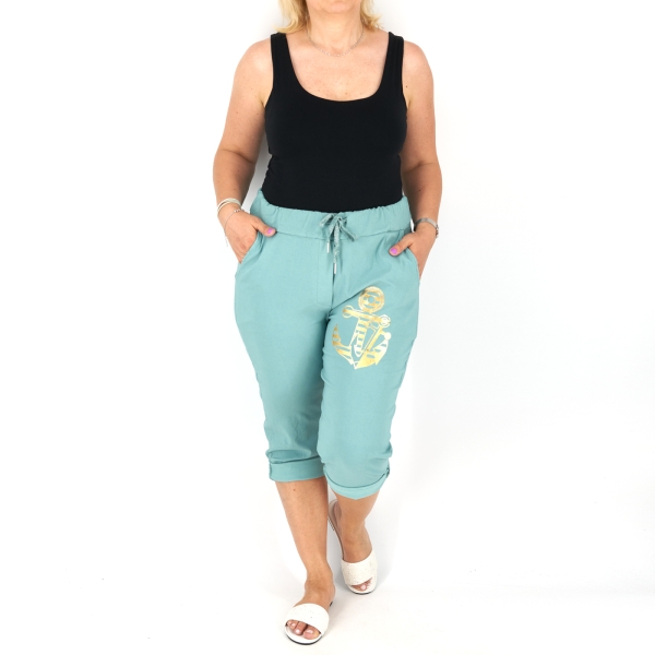 Horgony mintás sztreccs capri nadrág - N2545 - Menta-3