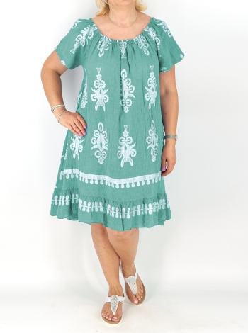 Mintás gumis nyakú géz nyári ruha - R2537 - Menta
