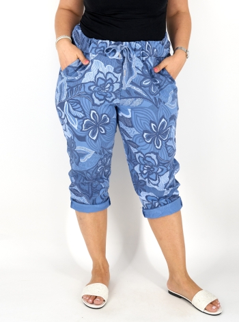 Mintás sztreccs capri nadrág - N2544 - Farmerkék-2