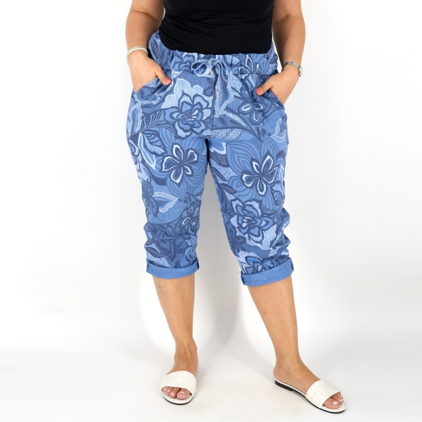 Mintás sztreccs capri nadrág - N2544 - Farmerkék-2
