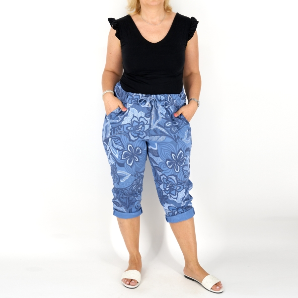 Mintás sztreccs capri nadrág - N2544 - Farmerkék