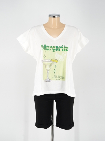 V nyakú Pamut póló - P2550 - Margarita-koktél