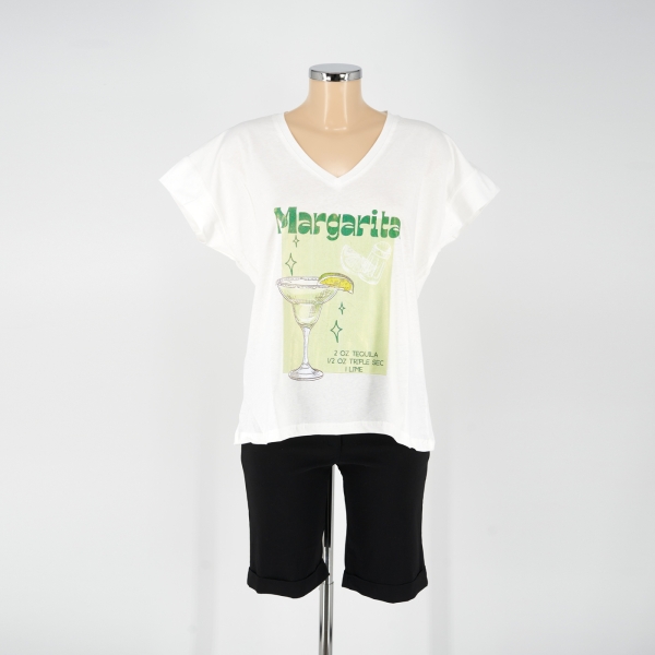 V nyakú Pamut póló - P2550 - Margarita-koktél