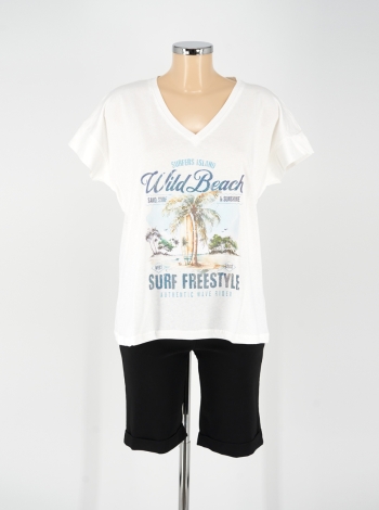 V nyakú Pamut póló - P2550 - "Wild Beach"