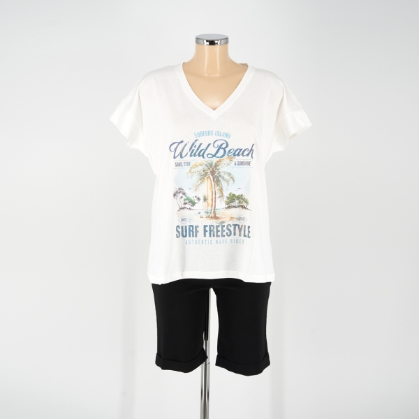 V nyakú Pamut póló - P2550 - "Wild Beach"