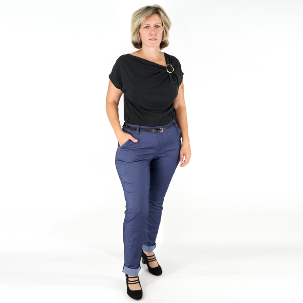 Elegáns női nadrág + öv - N2825 - Farmerkék