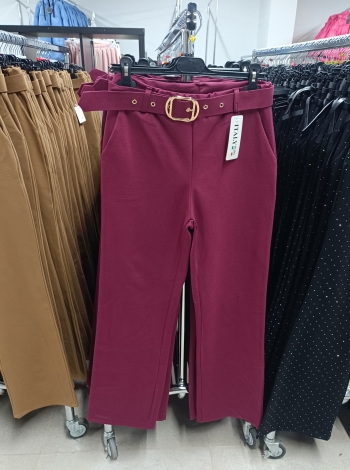 Magas derekú, elegáns női nadrág + öv - N3121 - Bordó