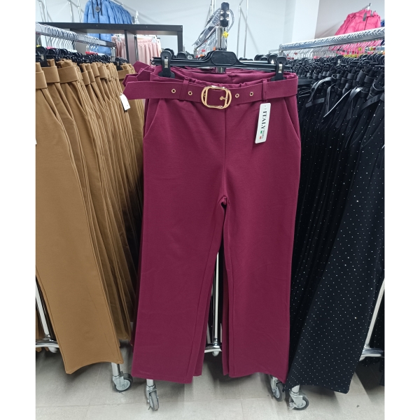 Magas derekú, elegáns női nadrág + öv - N3121 - Bordó