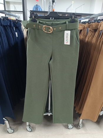 Magas derekú, elegáns női nadrág + öv - N3121 - Khaki