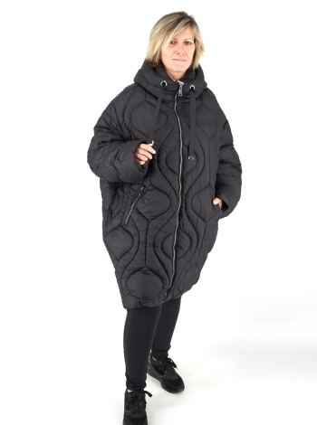 Női steppelt kabát, fix kapucnis - FLY-2960 - Fekete