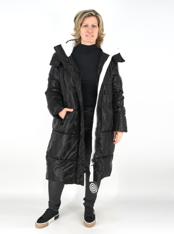 Női steppelt télikabát "INFINITY" - Hologramos, hosszú - FLY-2588 - Fekete