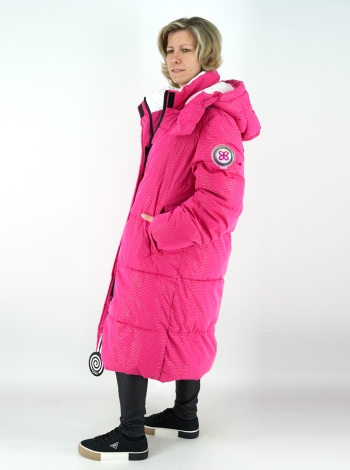 Női steppelt télikabát „INFINITY” – Hologramos, hosszú – FLY-2588 – Fukszia