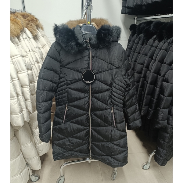 Steppelt, hosszú téli kabát - FLY-2825 - Fekete