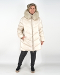Aszimmetrikus aljú, steppelt téli kabát - FLY-2571 - Ekrü