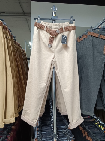 Egyenes szárú női nadrág + öv - LCK2037 - Drapp