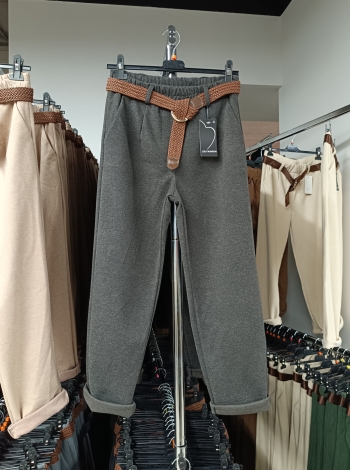 Egyenes szárú női nadrág + öv - LCK2037 - Sötét szürke