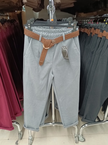 Egyenes szárú női nadrág + öv - LCK2037 - Világos szürke
