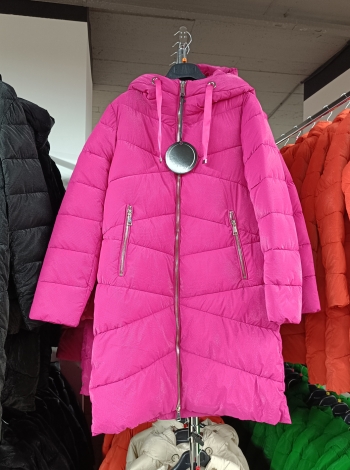 Hosszított női steppelt télikabát - FLY-2533 - Fukszia