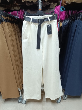 Magas derekú, egyenes szárú női nadrág + öv - N1986 - Fehér