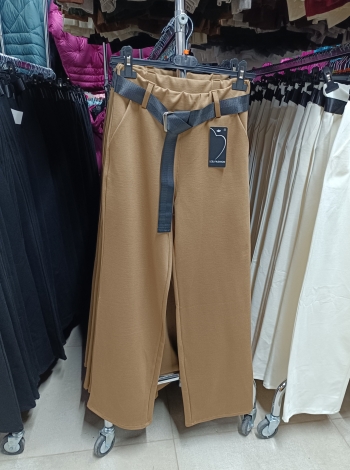 Magas derekú, egyenes szárú női nadrág + öv - N1986 - Világos barna