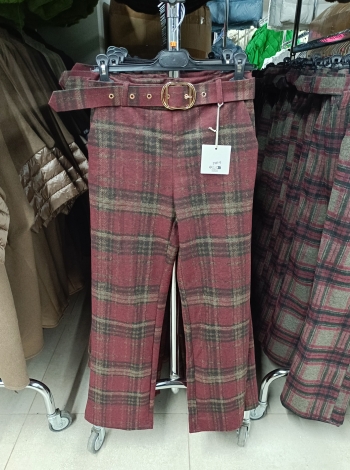 Magas derekú, elegáns női nadrág + öv - N3121 - Kockás - Bordó