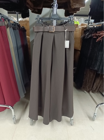 Magas derekú, hosszú szoknya nadrág + öv - ZP3397 - Barna