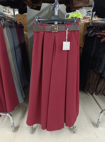 Magas derekú, hosszú szoknya nadrág + öv - ZP3397 - Bordó