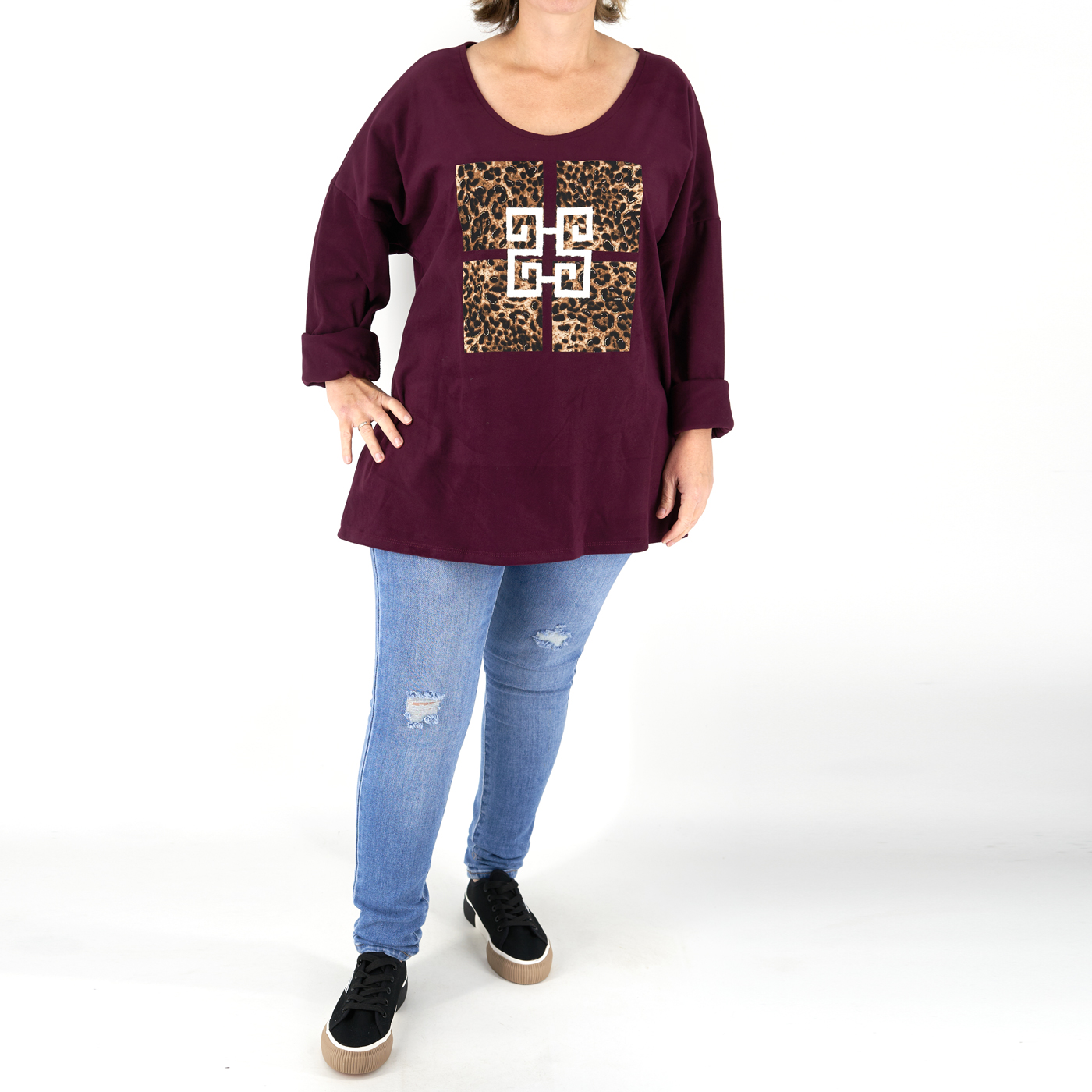 Mintás mikropolár felső - F25057 - Padlizsán 1 Mintás mikropolár felső - F25057 - Padlizsán