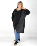 Műbör betétes pamut tunika - T2591 - Fekete