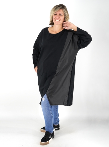 Műbör betétes pamut tunika - T2591 - Fekete