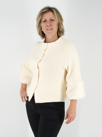 Női kardigán műszőrme díszítéssel - ZS9098 - Krém