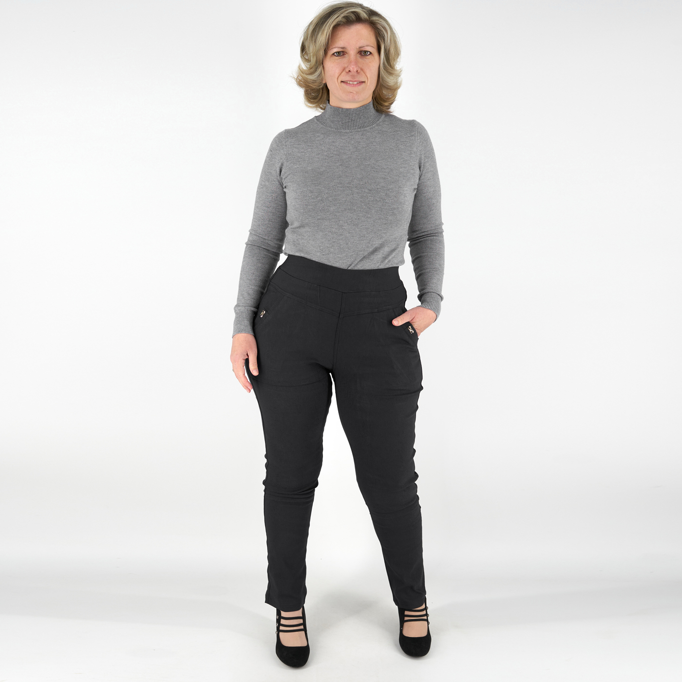 Női sztreccs nadrág (belül bolyhos) – H2516 - Fekete 2 Női sztreccs nadrág (belül bolyhos) – H2516 - Fekete