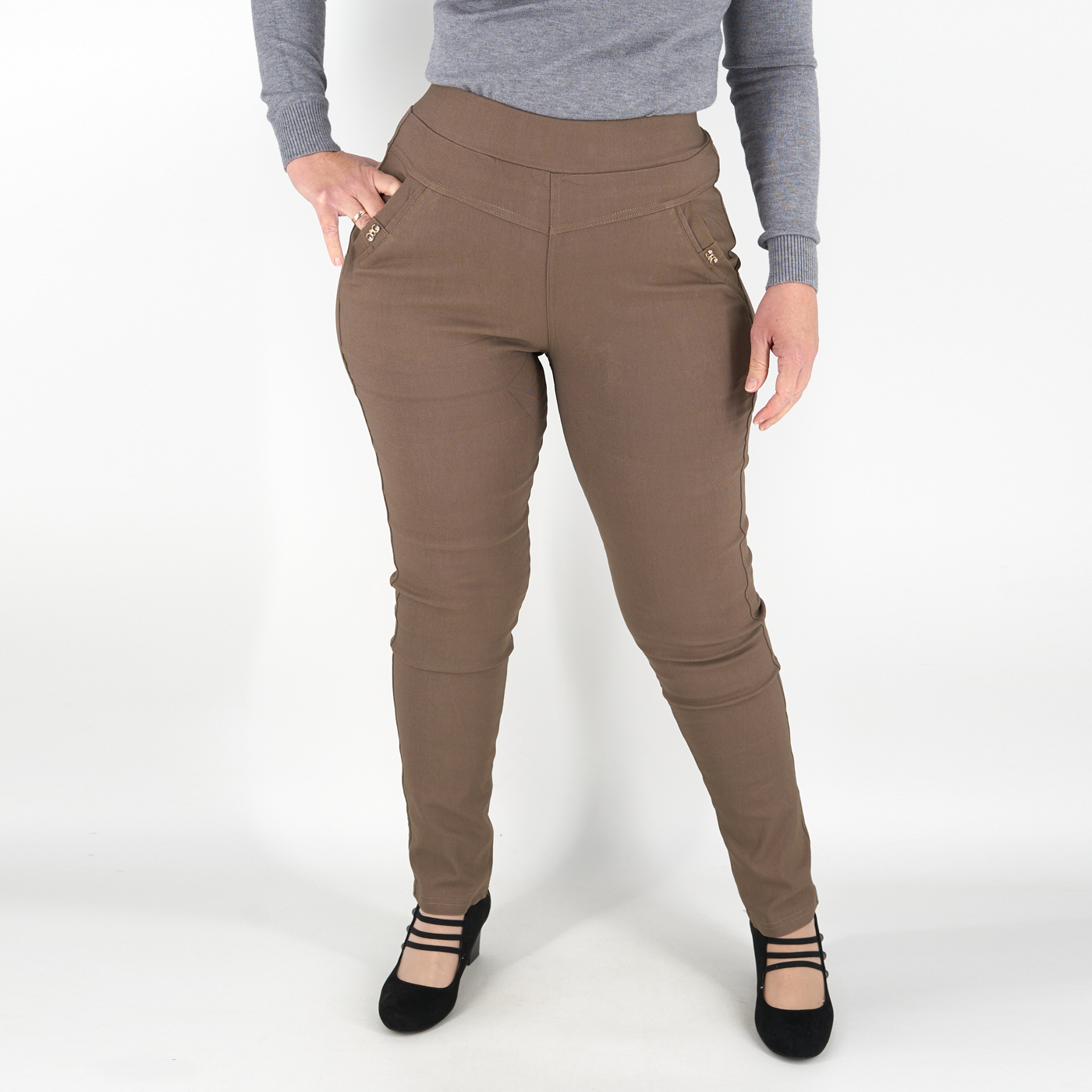 Női sztreccs nadrág (belül bolyhos) – H2516 - Mogyoró 1 Női sztreccs nadrág (belül bolyhos) – H2516 - Mogyoró-3