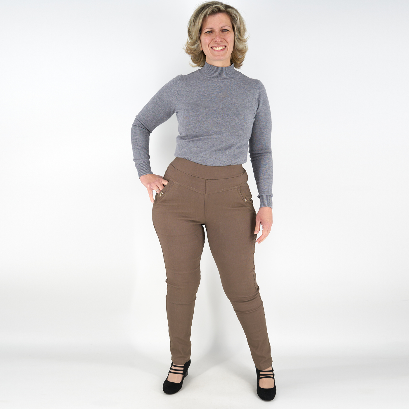 Női sztreccs nadrág (belül bolyhos) – H2516 - Mogyoró 3 Női sztreccs nadrág (belül bolyhos) – H2516 - Mogyoró-4