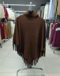 Puha tapintású női poncsó rojtokkal - F8213 - Barna