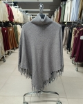 Puha tapintású női poncsó rojtokkal - F8213 - Szürke