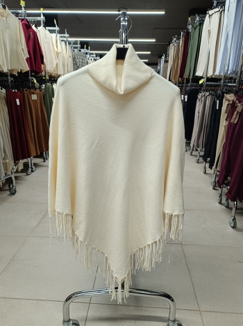 Puha tapintású női poncsó rojtokkal - F8213 - Vaj