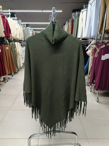 Puha tapintású női poncsó rojtokkal - F8213 - Zöld