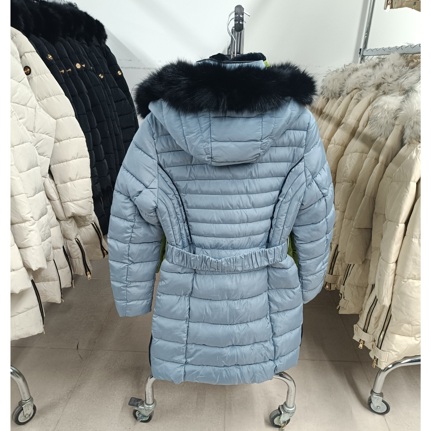 Steppelt, hosszú téli kabát - FLY-1213 - Babakék 2 Steppelt, hosszú téli kabát - FLY-1213 - babakék