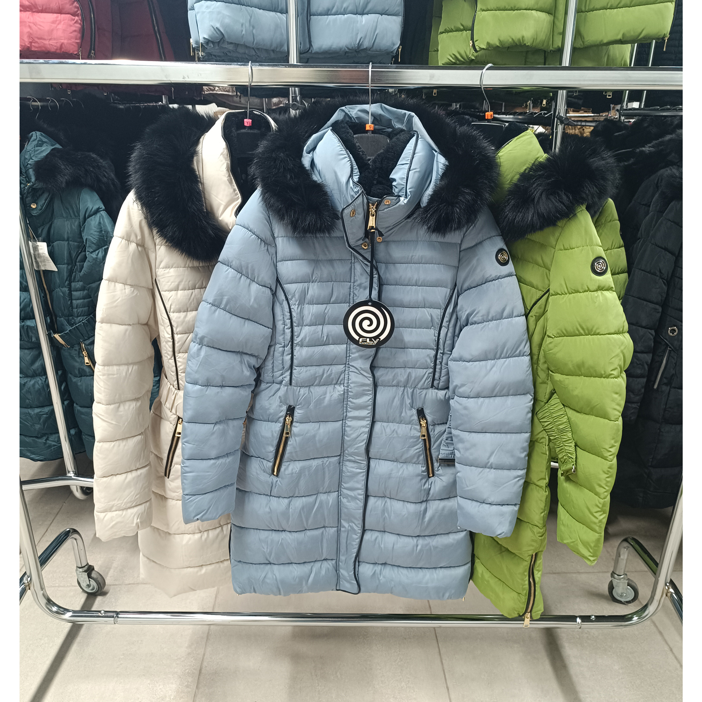 Steppelt, hosszú téli kabát - FLY-1213 - Babakék 3 Steppelt, hosszú téli kabát - FLY-1213 - Fehér