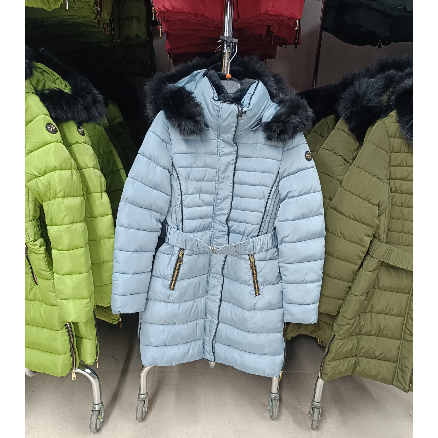 Steppelt, hosszú téli kabát - FLY-1213 - Babakék 1 Steppelt, hosszú téli kabát - FLY-1213 - babakék