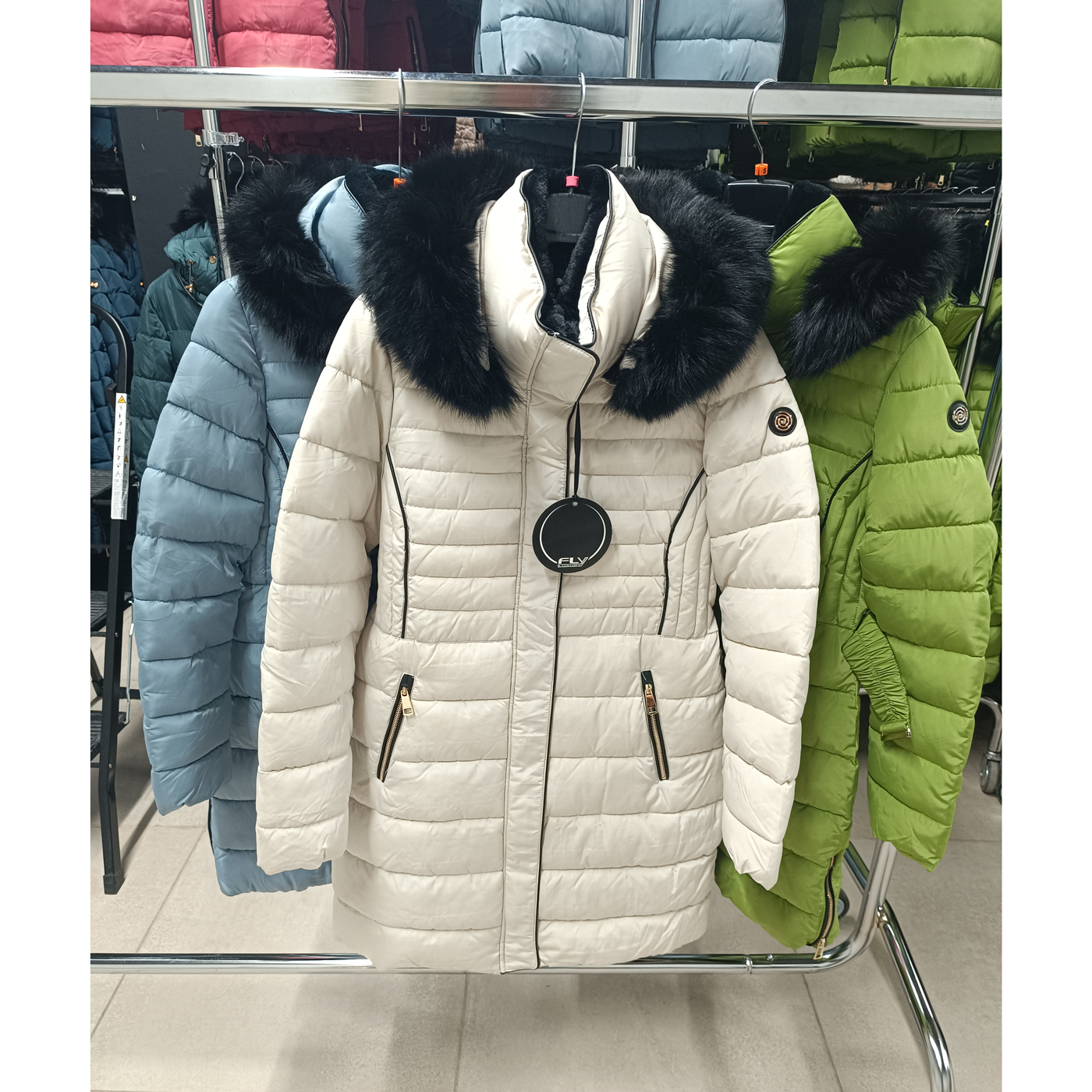 Steppelt, hosszú téli kabát - FLY-1213 - Fehér 1 Steppelt, hosszú téli kabát - FLY-1213 - Fehér