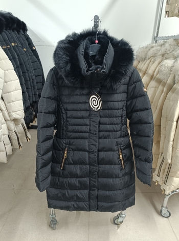 Steppelt, hosszú téli kabát - FLY-1213 - fekete