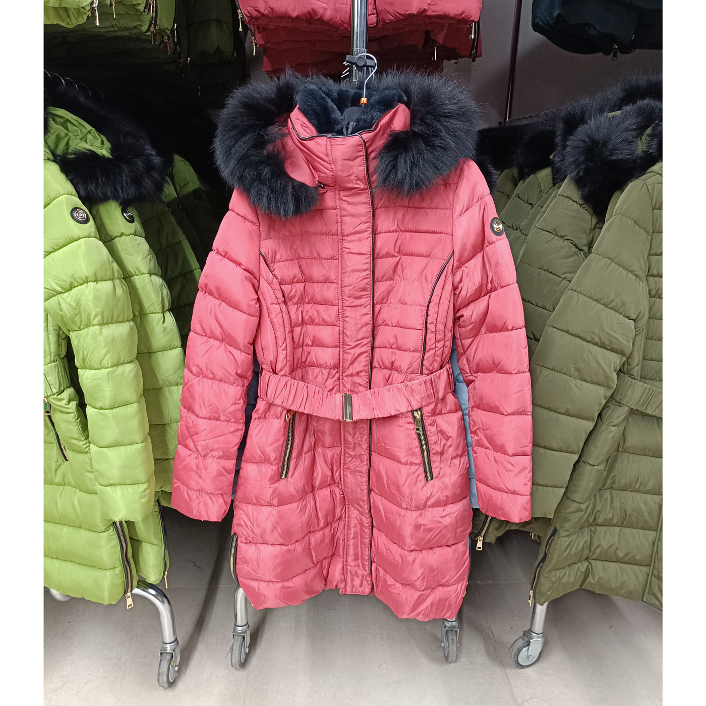 Steppelt, hosszú téli kabát - FLY-1213 - Lazac 1 Steppelt, hosszú téli kabát - FLY-1213 - Lazac