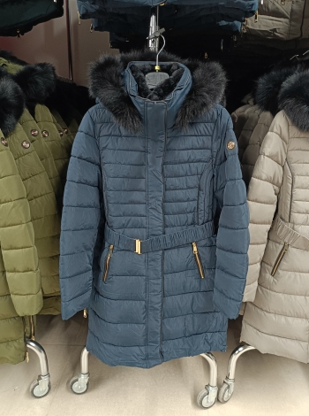 Steppelt, hosszú téli kabát - FLY-1213 - sötétkék