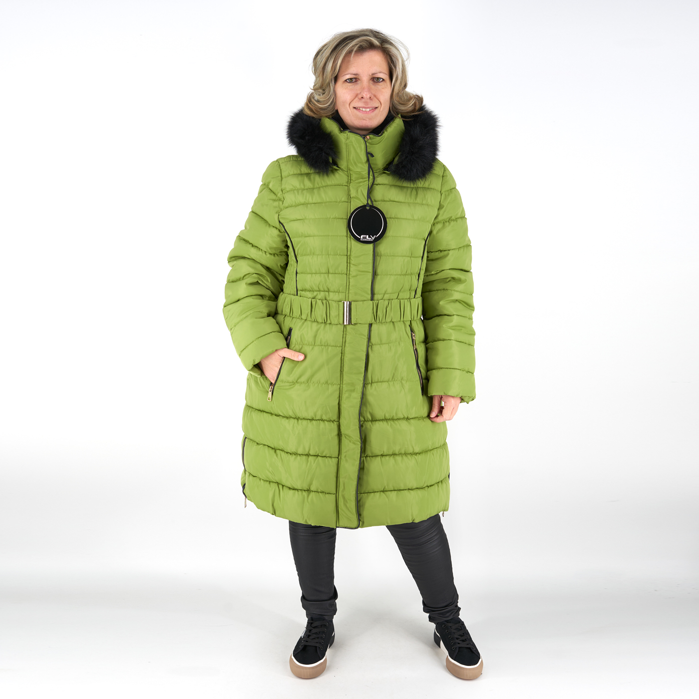 Steppelt, hosszú téli kabát - FLY-1213 - Világos zöld 1 Steppelt, hosszú téli kabát – FLY-1213 – Világos zöld